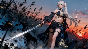 夕阳下剑光氛围感黄发长腿少女