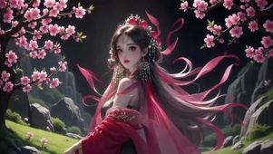 动漫风桃园谷的古风少女