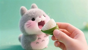 吃粽子的呆萌小龙猫