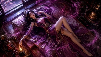 紫衣古风魅惑长发美人