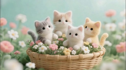 花篮里打闹的呆萌四小喵