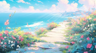 动漫海边小路