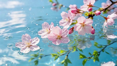 清新樱花水面唯美风景