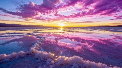 梦幻紫盐湖日落