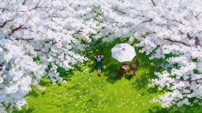 樱花树下女孩
