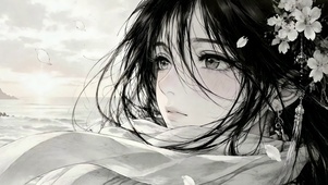 海边樱花少女的凝望