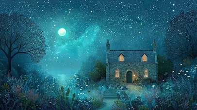 夜景星空树木