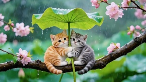 荷下避雨小猫