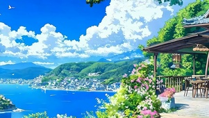 白云树木海景带鱼屏