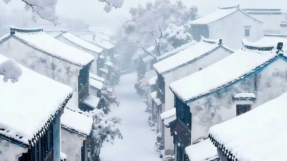 房屋雪景树木双屏