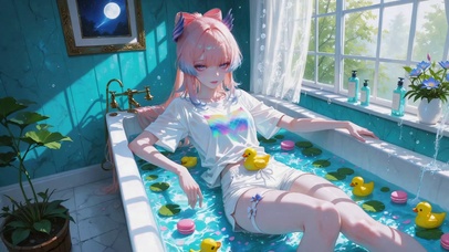 浴缸休闲粉发少女珊瑚宫心海