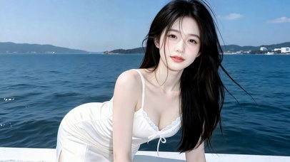 海边清新白衣美女