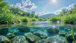 清新治愈山间溪流自然风景