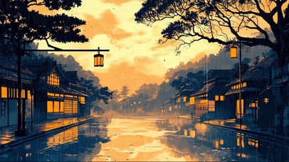 阴雨黄昏静谧古城街道