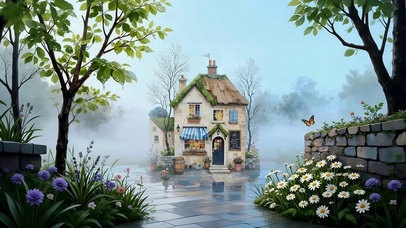 小清新雨后小屋