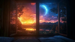 夜景星空树木