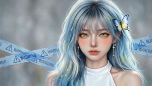 蓝发蝴蝶二次元美少女