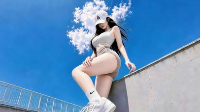 蓝天下长腿女孩