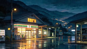雨夜车站便利店