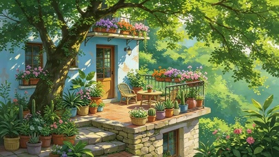 大树下绿荫小屋