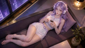 紫发少女的深夜咖啡时光