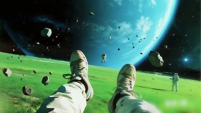 外星球悬浮前行的宇航员