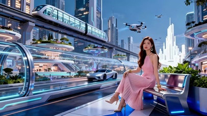 现代科技城市里生活的美女