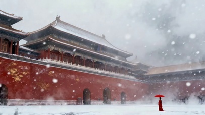 宫墙覆雪间的一抹朱红