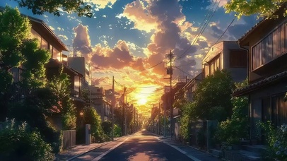 城市黄昏绿色清新街道