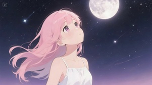 看望紫色夜空的二次元美少女4K