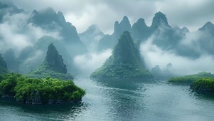 仙境云雾海岛仙山