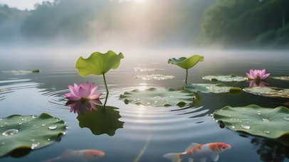 清新阳光湖面荷花