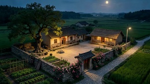 夜晚宁静村庄