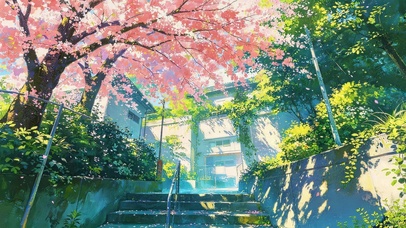樱花树下楼梯