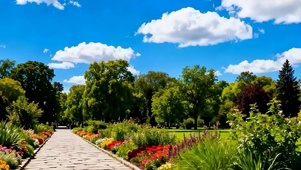 蓝天白云花草树木带鱼屏