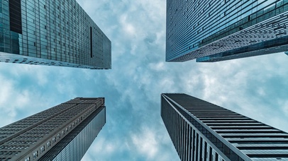 4k大气商务CBD写字楼云层