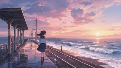 海边车站女孩