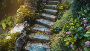 山林静谧无人绿植阶梯