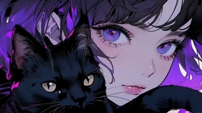 紫发少女与黑猫