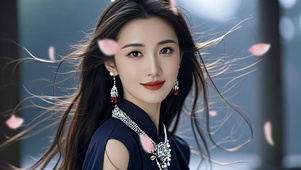 玫瑰花瓣长发美女