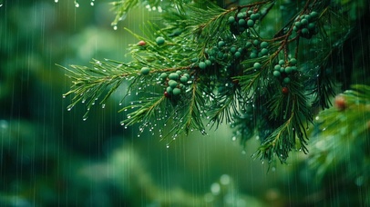 雨中松枝(风景动态壁纸) - 动态壁纸下载 - 元气壁纸