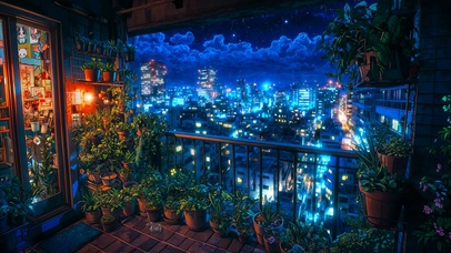 阳台看城市夜景