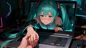 二次元少女初音电脑屏幕穿越现实