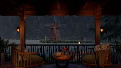 雨天舒适湖边小屋