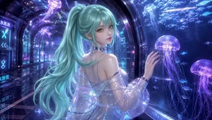 赛博水族馆蓝发美少女
