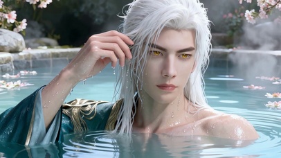 温泉银发古风美男
