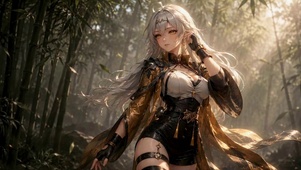 竹林光影银发美少女