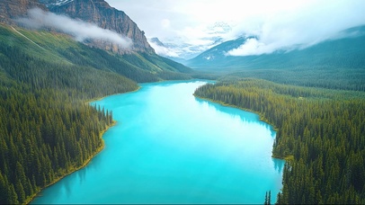 云雾山谷松林河流