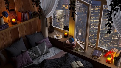 舒适城市卧室雨夜