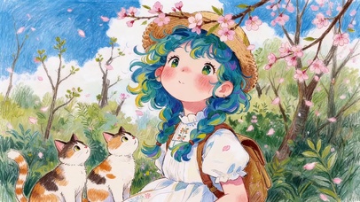 可爱女孩和她的猫